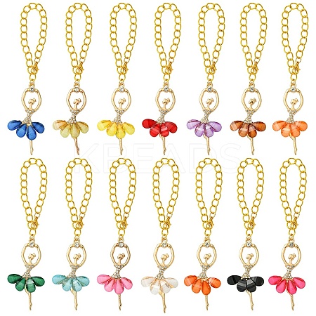 14Pcs 14 Colors Ballerina Girl Alloy Rhinestone & Resin Cup Charms HJEW-YW00079-1