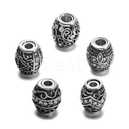 Mixed Shape Retro Carve 304 Stainless Steel Rhinestone Barrel Magnetic Clasps with Glue-in Ends STAS-E108-45M-1