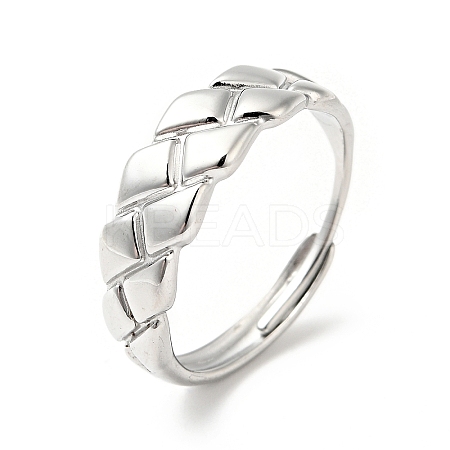 Non-Tarnish 304 Stainless Steel Textured Rhombus Adjustable Ring for Women RJEW-I085-05P-1