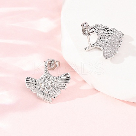 Brass Micro Pave Clear Cubic Zirconia Stud Earrings EJEW-D351-10P-1