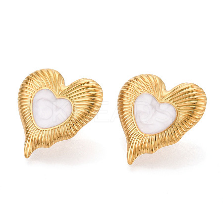 Heart 304 Stainless Steel Enamel Stud Earrings EJEW-T047-20G-1