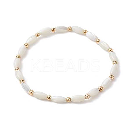 Natural Shell Twist Oval Beaded Stretch Bracelets for Women BJEW-JB10059-1