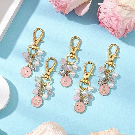 26Pcs 26 Styles Flat Round with Letter A~Z Alloy Enamel Pendant Decorations HJEW-JM02515-1