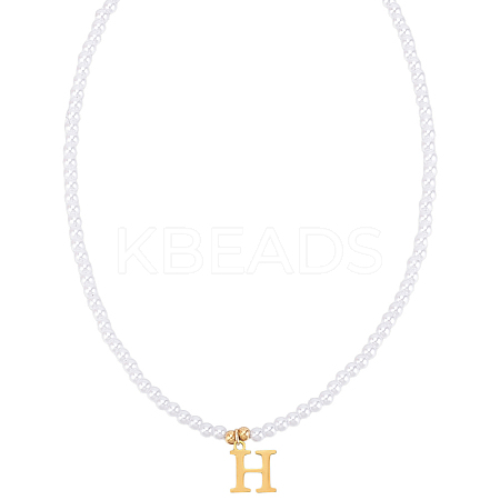 Imitation Pearl with Stainless Steel Pendants Necklaces NJEW-LP0001-51H-G-1
