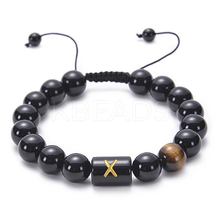 Natural Black Agate & Tiger Eye Round Beaded Adjustable Bracelets HL8029-24-1