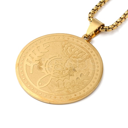 Flat Round 201 Stainless Steel Menorah with Star of David Pendant Necklaces for Women and Men LS-NJEW-F324-07G-1