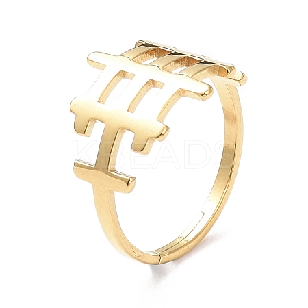 Ion Plating(IP) 304 Stainless Steel Hollow Out Rectangle Adjustable Ring for Women RJEW-I097-04G-1