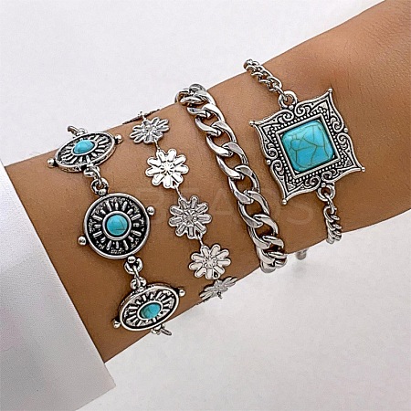 4Pcs 4 Styles Bohemian Style Alloy Bangles WGC966A-05-1