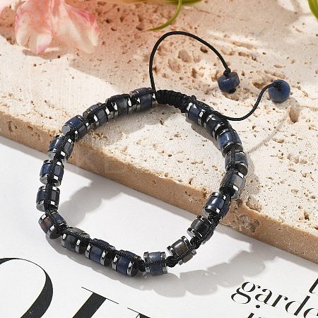 Adjustable Natural Sodalite and Non-magnetic Synthetic Hematite Braided Bead Bracelets BJEW-Z090-01C-1