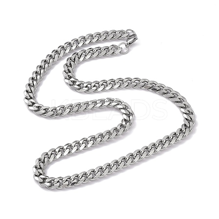 Non-Tarnish 201 Stainless Steel Cuban Link Chain Necklace with 304 Stainless Steel Clasps for Men Women NJEW-M194-01C-P-1