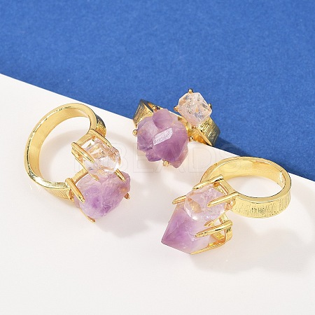 Nuggets Natural Amethyst Open Cuff Rings RJEW-K286-12G-04-1