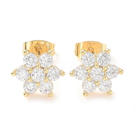 Brass Micro Pave Cubic Zirconia Stud Earrings EJEW-P247-05G-01-1