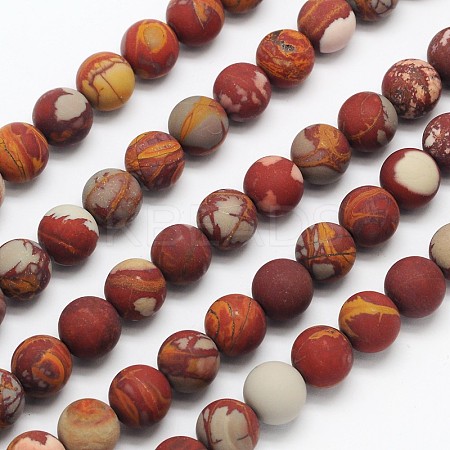 Frosted Round Natural Red Picture Jasper Beads Strands G-N0166-70-6mm-1
