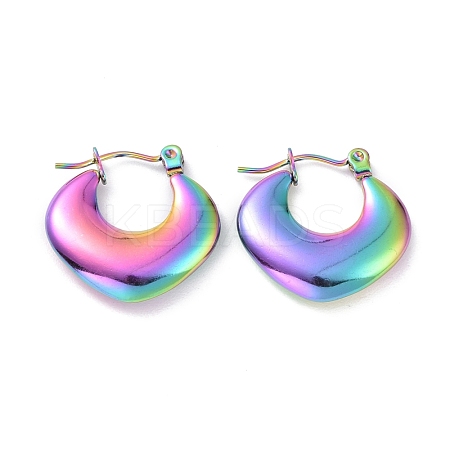 Ion Plating(IP) Rainbow Color 304 Stainless Steel Chunky Rhombus Hoop Earrings for Women EJEW-G293-22M-1