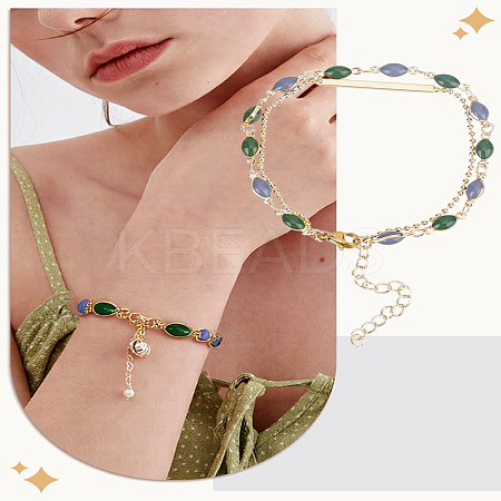 1Pc Brass Enamel Chain Double-strand Bracelets BJEW-LP0004-10-1