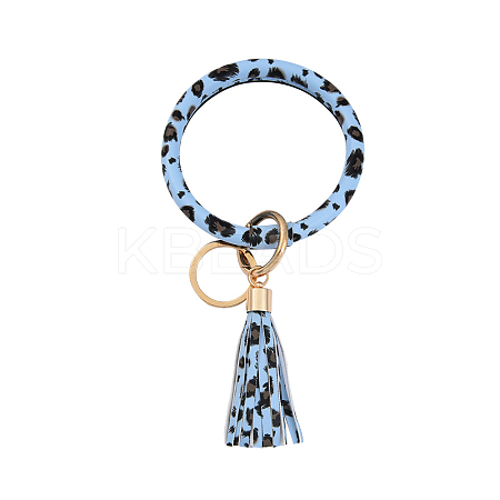 Leopard Print Pattern PU Imitaition Leather Bangle Keychains KEYC-PW0009-08G-1
