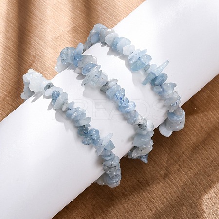 Natural Aquamarine Chip Beaded Stretch Bracelets for Women Men LS-BJEW-K277-01-1