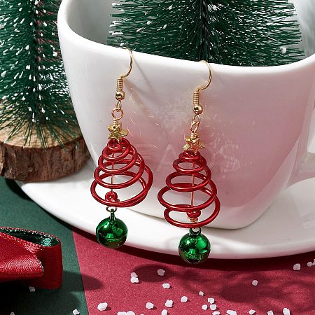 Aluminum Wire Wrapped Christmas Tree Dangle Earrings EJEW-JE05829-02-1