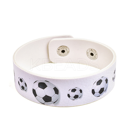 Football Pattern Leather Wide Cord Bracelet with Snap Button for Men Women GUQI-PW0001-097C-1