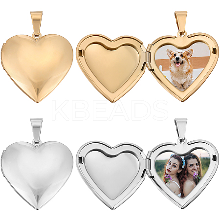 4Pcs 2 Colors 316 Surgical Stainless Steel Locket Pendants STAS-BBC0005-06-1