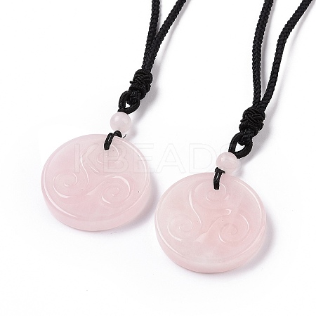 Natural Rose Quartz Triskele/Triskelion Pendant Necklace with Nylon Cord for Women NJEW-E091-01E-1