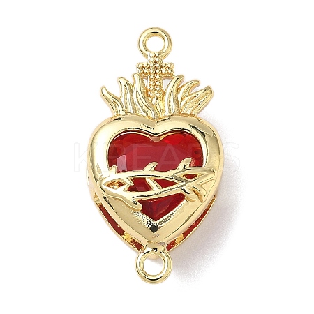 Brass with Glass Dark Red Sacred Heart Connector Charms X-KK-L253-27G-04-1