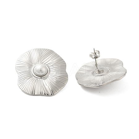 304 Stainless Steel Shell Pearl Flower Stud Earrings for Women EJEW-U020-21P-1