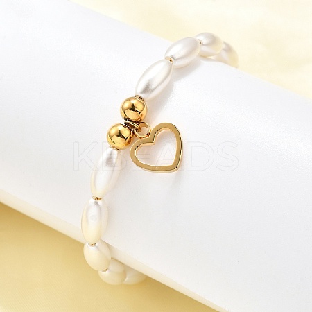 304 Stainless Steel Heart Charm Bracelets for Women BJEW-C098-09G-1
