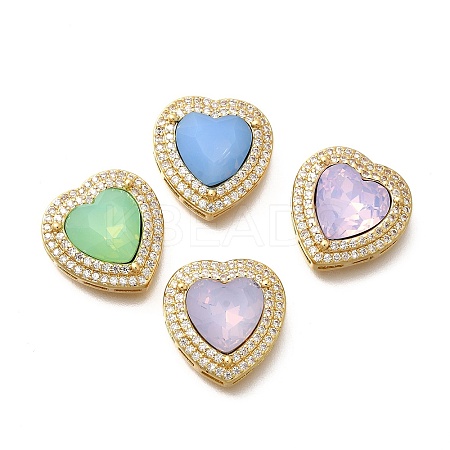Heart Brass Glass Beads KK-Q043-27G-1