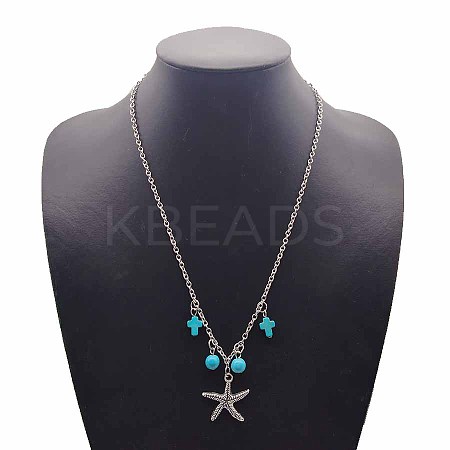 Alloy Starfish Pendant Necklace with Cable Chains JN5194-1-1