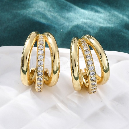 Triple C-Shaped Brass Micro Pave Clear Cubic Zirconia Stud Earrings EJEW-R025-11G-1