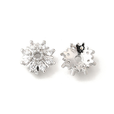 Flower Brass Clear Cubic Zirconia Bead Caps KK-V008-08B-P-1