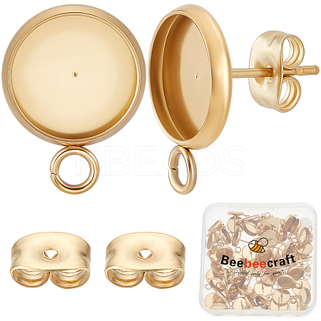 50Pcs Flat Round 304 Stainless Steel Stud Earrings Findings STAS-BBC0005-85C-1