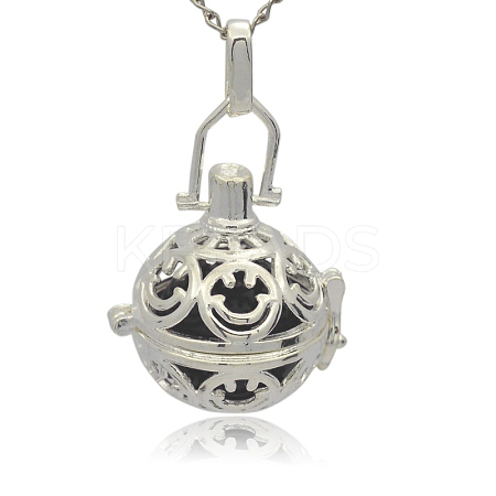 Silver Color Plated Brass Hollow Round Cage Pendants KK-J216-11S-1