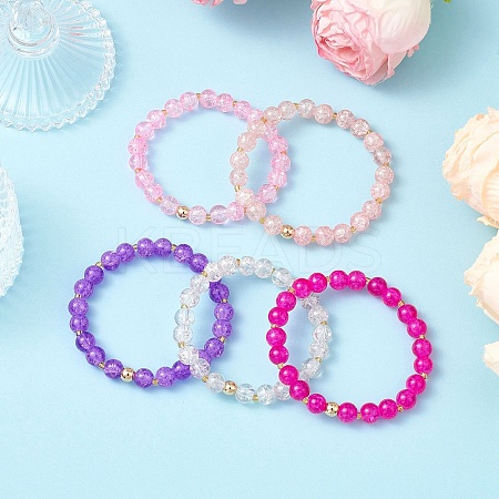 5Pcs 5 Color Spray Painted Crackle Glass Beads Stretch Bracelets for Men Women BJEW-MZ00203-1