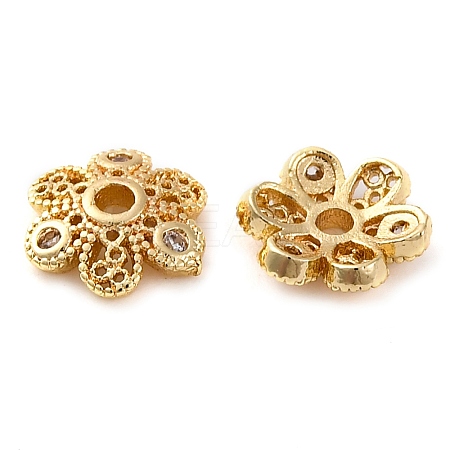 Brass Micro Pave Clear Cubic Zirconia Bead Caps KK-Z089-03G-1