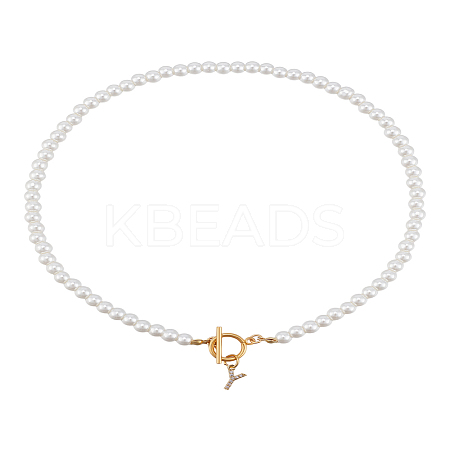 1Pc Brass Clear Cubic Zirconia Letter Pendant Necklaces NJEW-LP0001-32Y-1