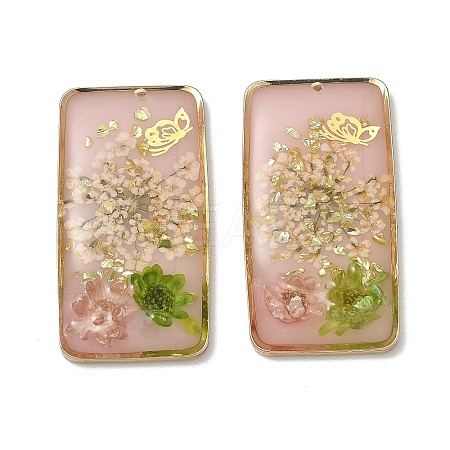 Plating Brass & Transparent Epoxy Resin & Dried Flower Pendants RE-CBAA153-04A-1