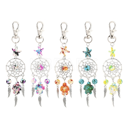 10Pcs 5 Styles Starfish Turtle Synthetic Turquoise & Alloy Pendant Decoration HJEW-FZ00041-1