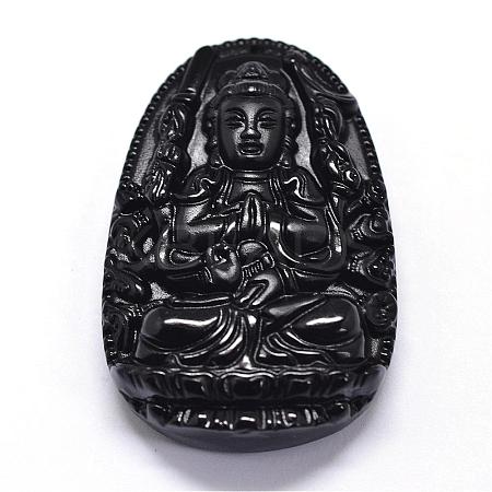 Natural Obsidian Carven Pendants G-A169-026H-1