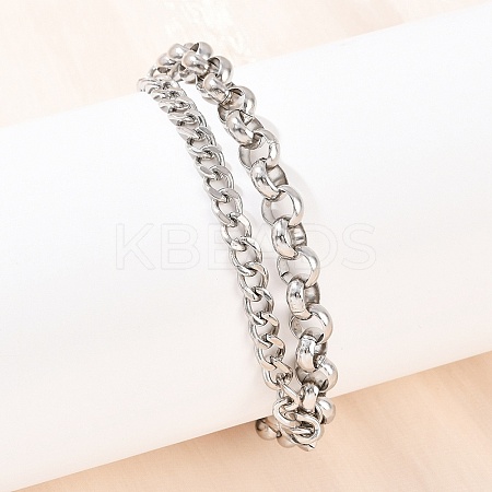 201 Stainless Steel Link Rolo Chain Bracelets for Women BJEW-B143-18P-1