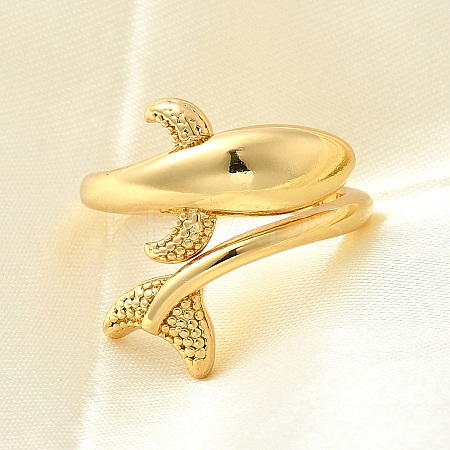 Dolphin Brass Cuff Rings for Women RJEW-Z085-01G-02-1