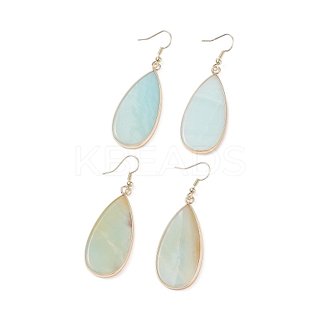 Natural Amazonite Teardrop Dangle Earrings EJEW-G331-01G-10-1