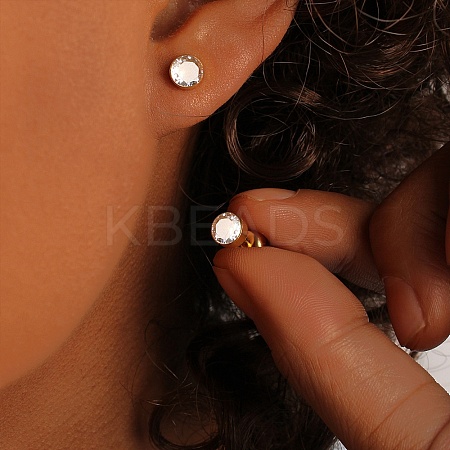 304 Stainless Steel Clear Cubic Zirconia Stud Earrings EJEW-Q044-07G-1
