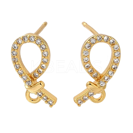 Brass Clear Cubic Zirconia Stud Earrings Finding for Women EJEW-B107-01G-1