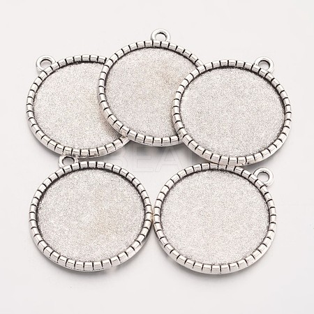 Tibetan Style Flat Round Alloy Pendant Cabochon Settings X-TIBEP-Q049-19AS-RS-1