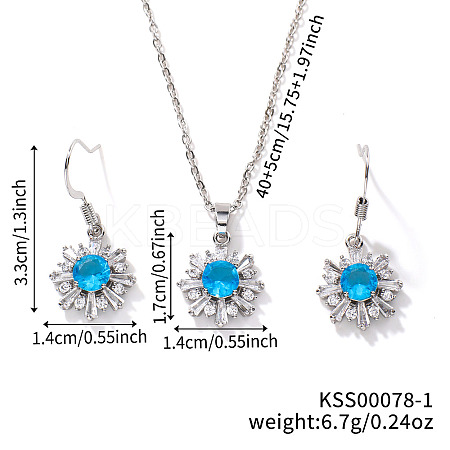 Brass Rhinestones Flower Jewelry Set LS-EH2755-1-1
