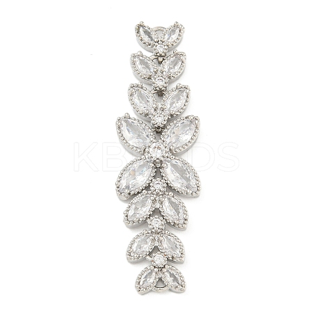 Brass Pave Clear Cubic Zirconia Flower with Leaf Links Connector Charms KK-P277-52P-01-1