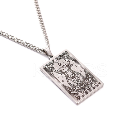 304 Stainless Steel Curb Chain Rectangle with Constellation Pendant Necklaces PW-WG0F5D0-04-1