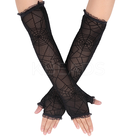 Spider Web Polyester & Spandex Long Fingerless Gloves for Women AJEW-WH20007-89A-1
